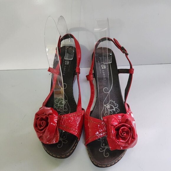 Jose Saenz Red Patent Leather Rosette Sling Back Wedge Sandals Size 7 - Picture 3 of 7